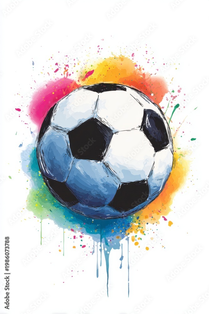 Naklejka premium Vibrant watercolor football design captures the spirit of the upcoming World Cup 2026.