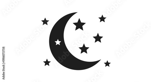 EID -UL ADHA Moon, crescent moon, stars, night sky, celestial, black, vector icon, astronomy, symbol, logo vector