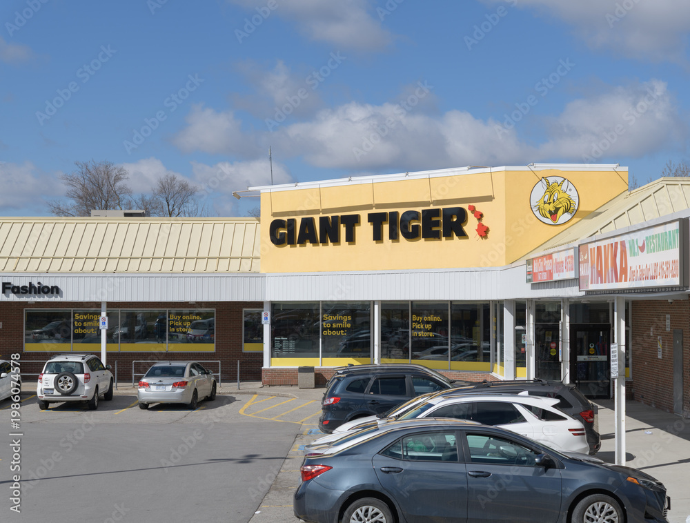 Fototapeta premium wide view of Giant Tiger, a department store, located at 682 Kennedy Rd (Kennedy Park Plaza), Scarborough, Toronto