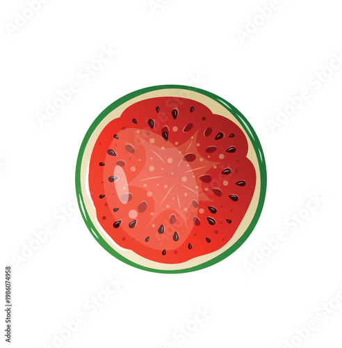 Slice of watermelon on white background showing seeds and red flesh