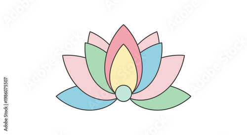 Colorful illustration of a lotus flower with pastel petals, symbolizing peace, spirituality, and beauty