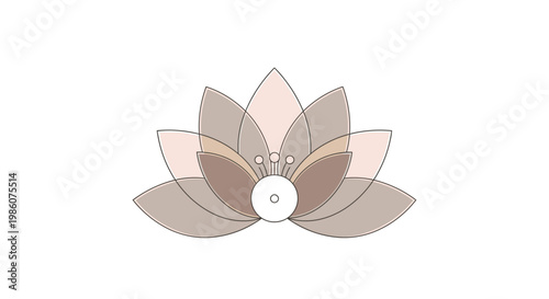 Minimalist lotus flower logo with soft pastel colors and abstract geometric design, symbolizing peace and tranquility