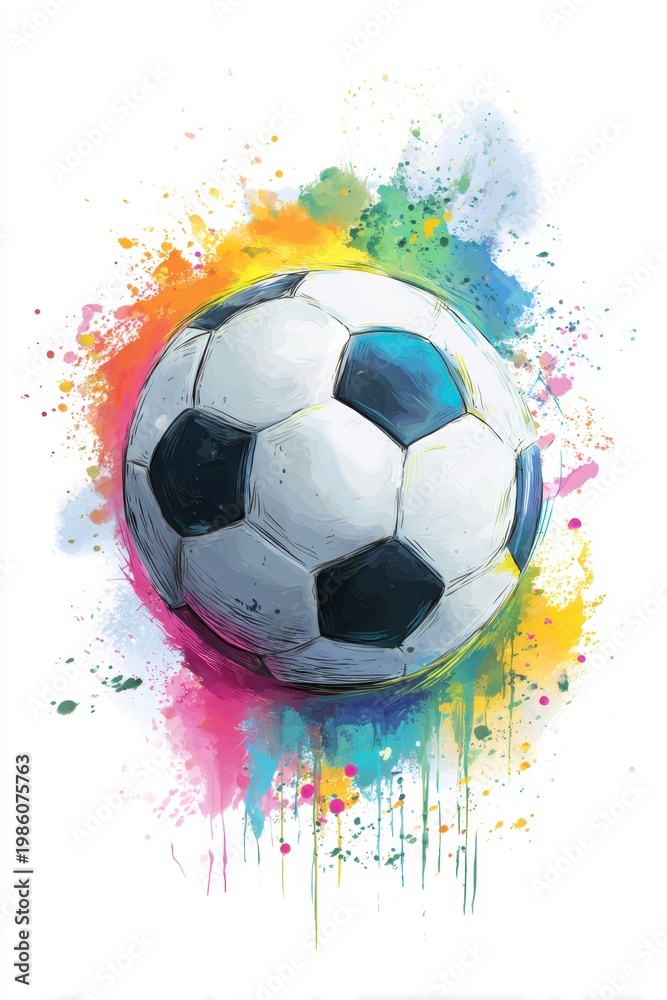 Fototapeta premium Vibrant watercolor football design captures the spirit of the upcoming World Cup 2026.