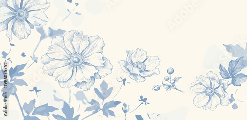 Elegant blue floral illustration with a light and airy feel, perfect for delicate designs and invitations