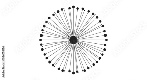Abstract Radial Pattern with Dots and Lines on an Isolated White Background