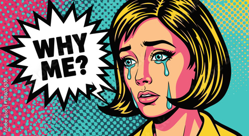 A retro pop art illustration of a beautiful vintage woman with a vampire smile wearing headphones features a comic book vector drawing style with black hair and a fashionable Halloween aesthetic