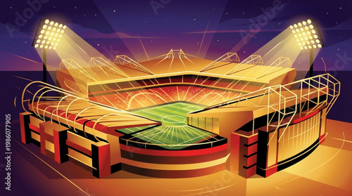 Stadium with green sports field.