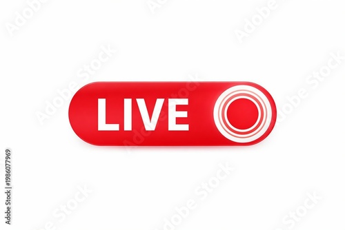 Red live stream button with concentric circles icon