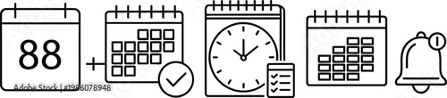A group of calendar and clock icons for time management