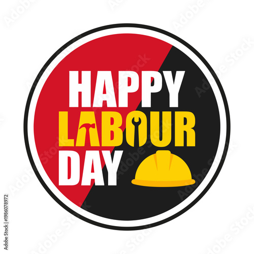 bold typography illustration of happy labour day with hard hat and tools representing workers celebration industry appreciation and labor concept