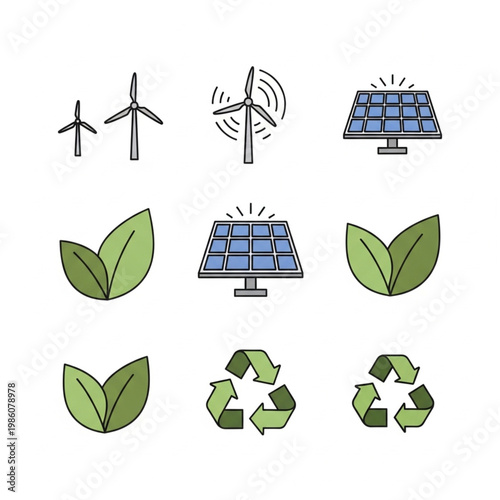 Clean vector icons of eco-friendly concepts on isolated high detail professional commercial use