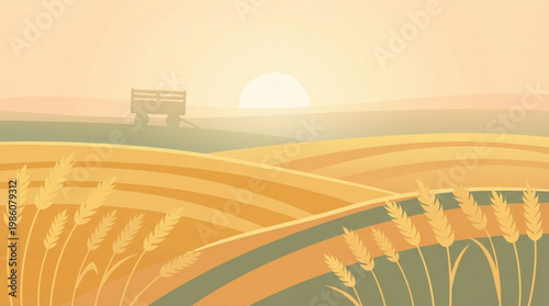Golden Wheat Field at Sunset Time.