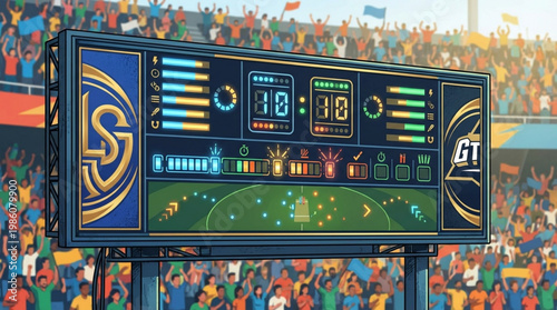 Electronic scoreboard in a stadium.