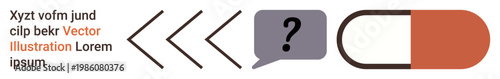 Decision-making, problem-solving, choices, direction, medication, questions. Arrows pointing toward a speech bubble with a question mark and a capsule shape. Decision-making and problem-solving