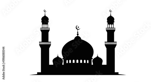 EID -UL ADHA Mosque silhouette, Islamic architecture, black vector icon, religious building, crescent moon vector
