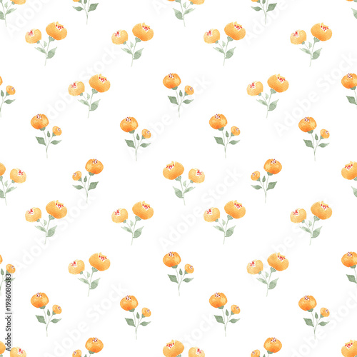 Watercolor yellow small flowers  gentle seamless pattern png on transparent background