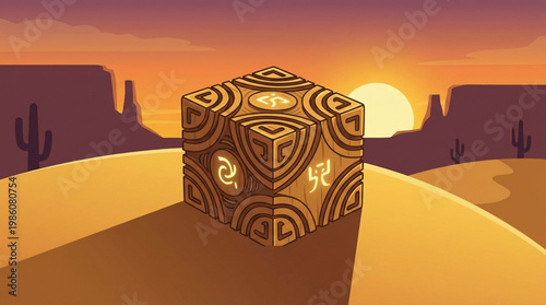 Large decorative cube with patterns.