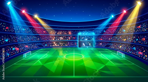 Green soccer field with goal.