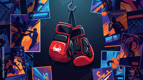 Red Boxing Gloves Hanging Down.