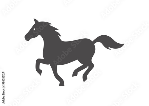 A simple gray silhouette of a horse standing on all fours