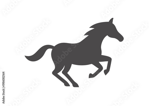 A grey silhouette of a horse in a dynamic running pose