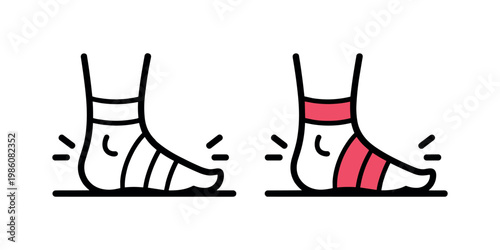 Two cartoon feet with bandages one white one pink foot ankle injury in white background