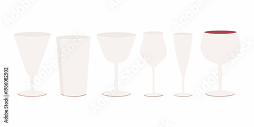 A collection of varying glassware including champagne flutes and wine glasses