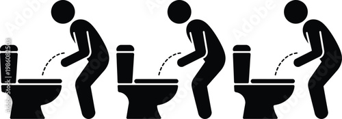 Illustrations of different toilet flushing techniques using urinals