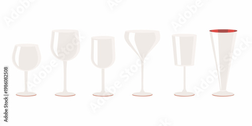 A row of elegant champagne flutes mostly empty with one filled
