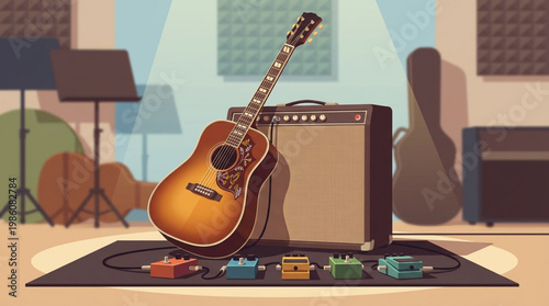 Acoustic Guitar on Amplifier Speaker.