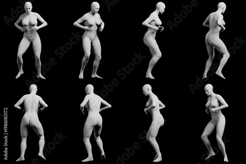 3D Young Woman Mannequin Dynamic Dancing Pose dancing 8-View Black