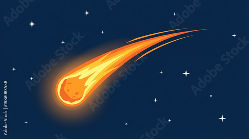 Glowing Meteor in Space Atmosphere.