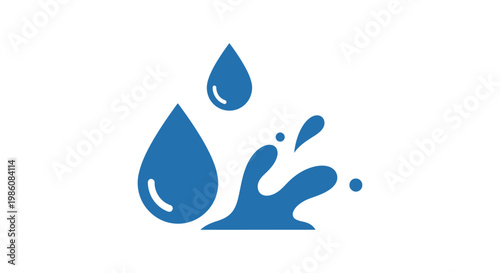 Blue Water Droplets Splashing Downward.