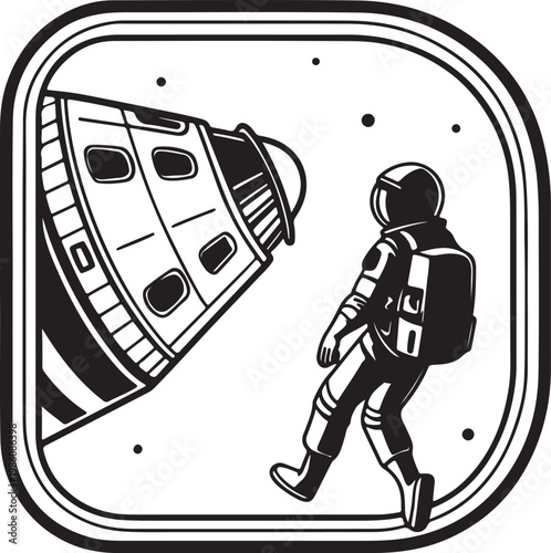 Space tourist floating near spacecraft window silhouette vector