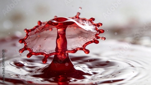Red liquid splash crown macro high speed photography drop impact