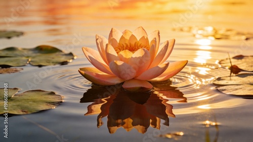 Pink Lotus Flower on Water at Sunset Serenity, Meditation and Nature Beauty