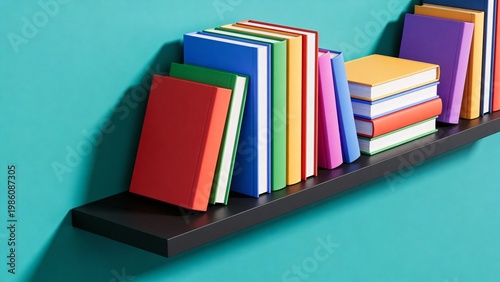 Colorful Books on Shelf with Modern Background Education and Knowledge Concept