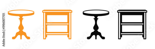 Table and stool icons in orange and black vector illustration