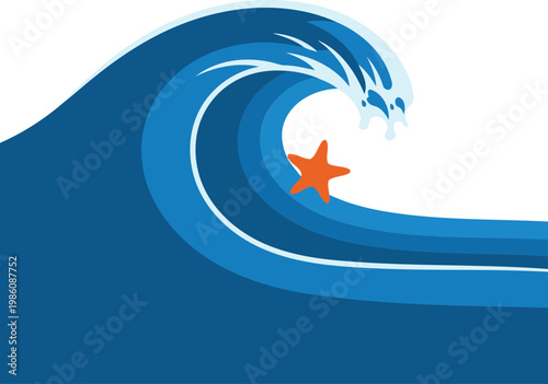 Blue wave with orange starfish ocean