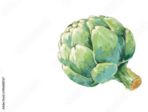 Hand-drawn artichoke with cut leaves on white