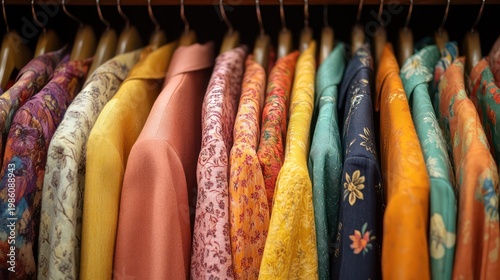 Colorful clorhes on racks in a fashion boutique