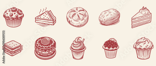 Bakery set outline sketch vector illustration collection