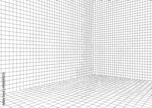 Abstract grid pattern forming a stark empty corner perspective