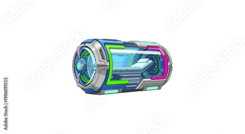 Futuristic high-tech energy capsule with glowing elements and metallic structure last2026.