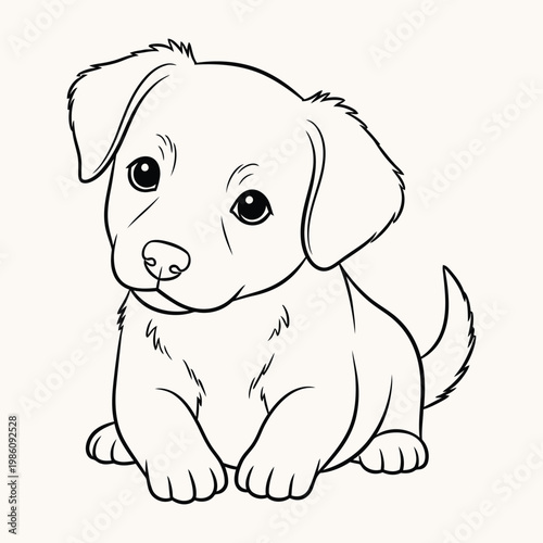 Cute cartoon puppy drawing sitting down with big expressive eyes and floppy ears isolated image