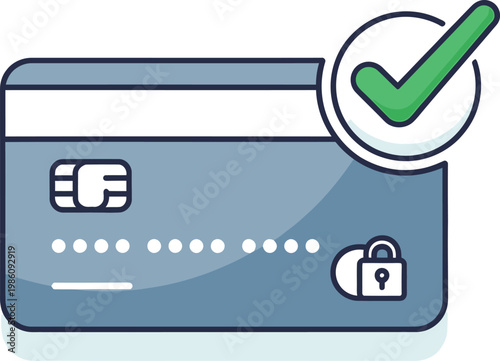 A credit card with a green check mark