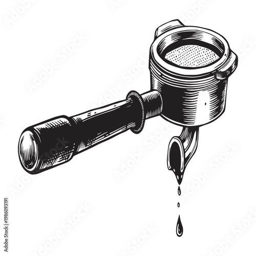 espresso machine portafilter with coffee dripping vector illustration