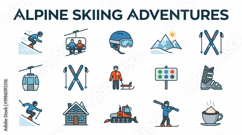 Alpine Skiing Adventures Icons Set
