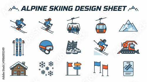 Alpine Skiing Icons Set - Winter Sports Vector Collection