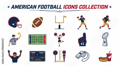 American Football Icons Collection: Game Elements and Players
